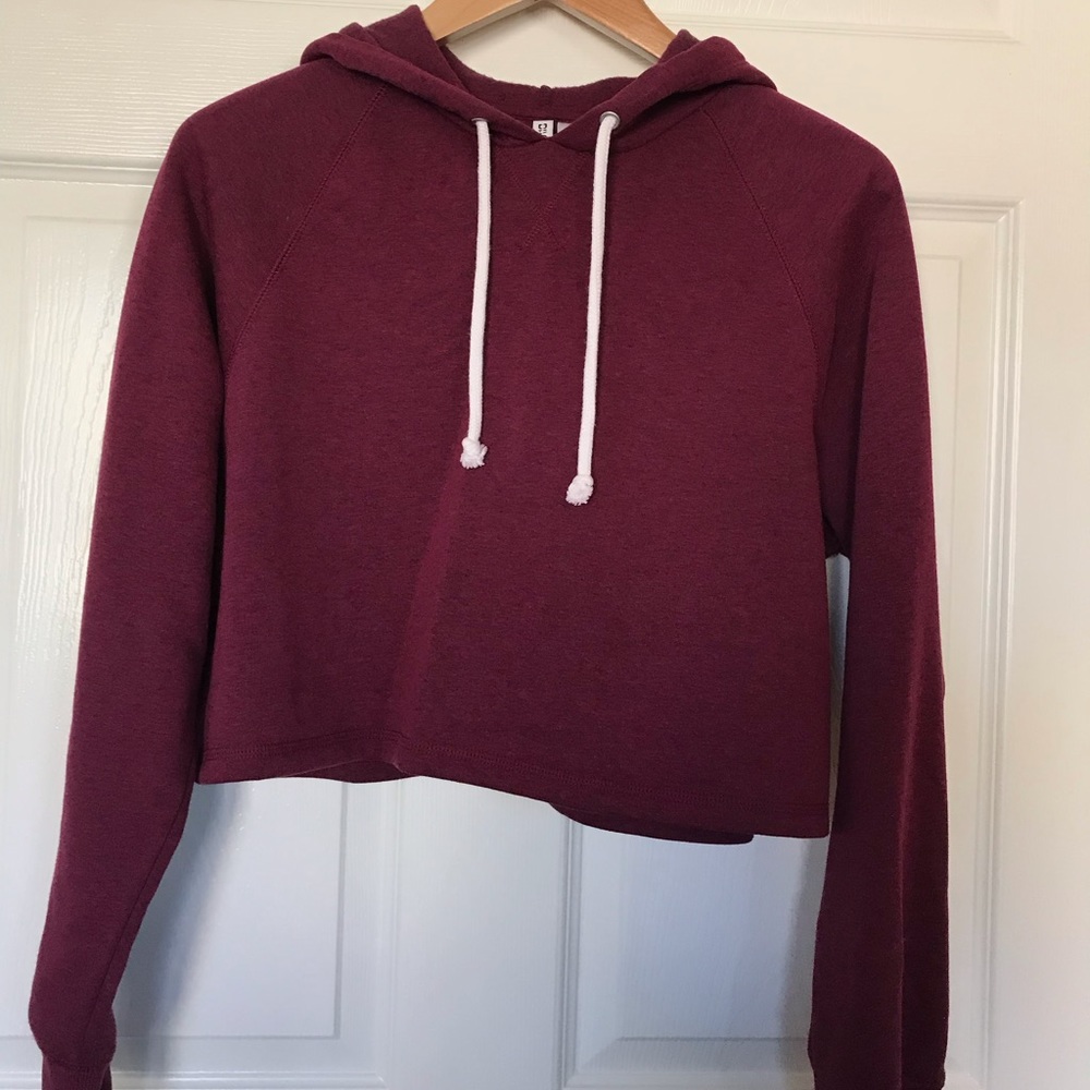 Maroon long sleeved crop top hoodie